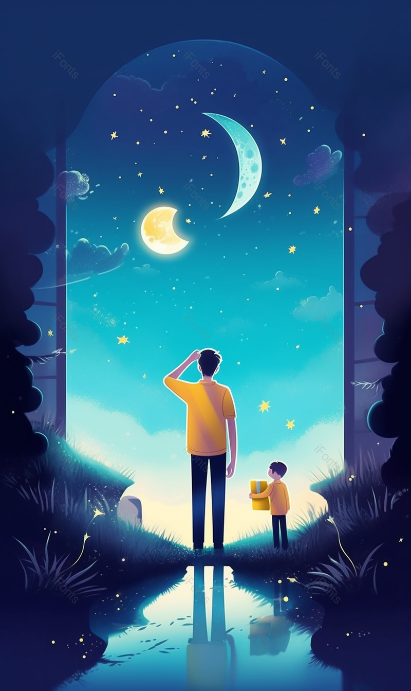 星空夜晚节日父亲节亲子插画背景,插画/手绘图,插画/手绘图库,插画/手绘图下载,插画/手绘